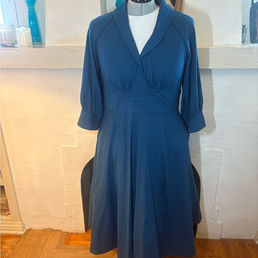 eShakti Teal 3/4 Sleeve Dress with POCKETS!